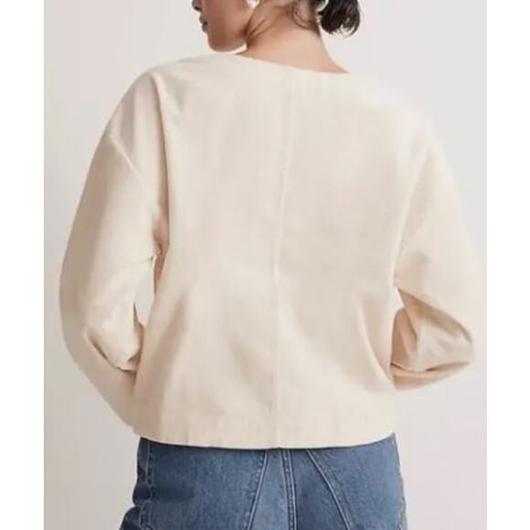 Madewell Cropped Top Womens 2XL Cream Relaxed V-Neck Long Sleeve Pullover - Picture 2 of 10